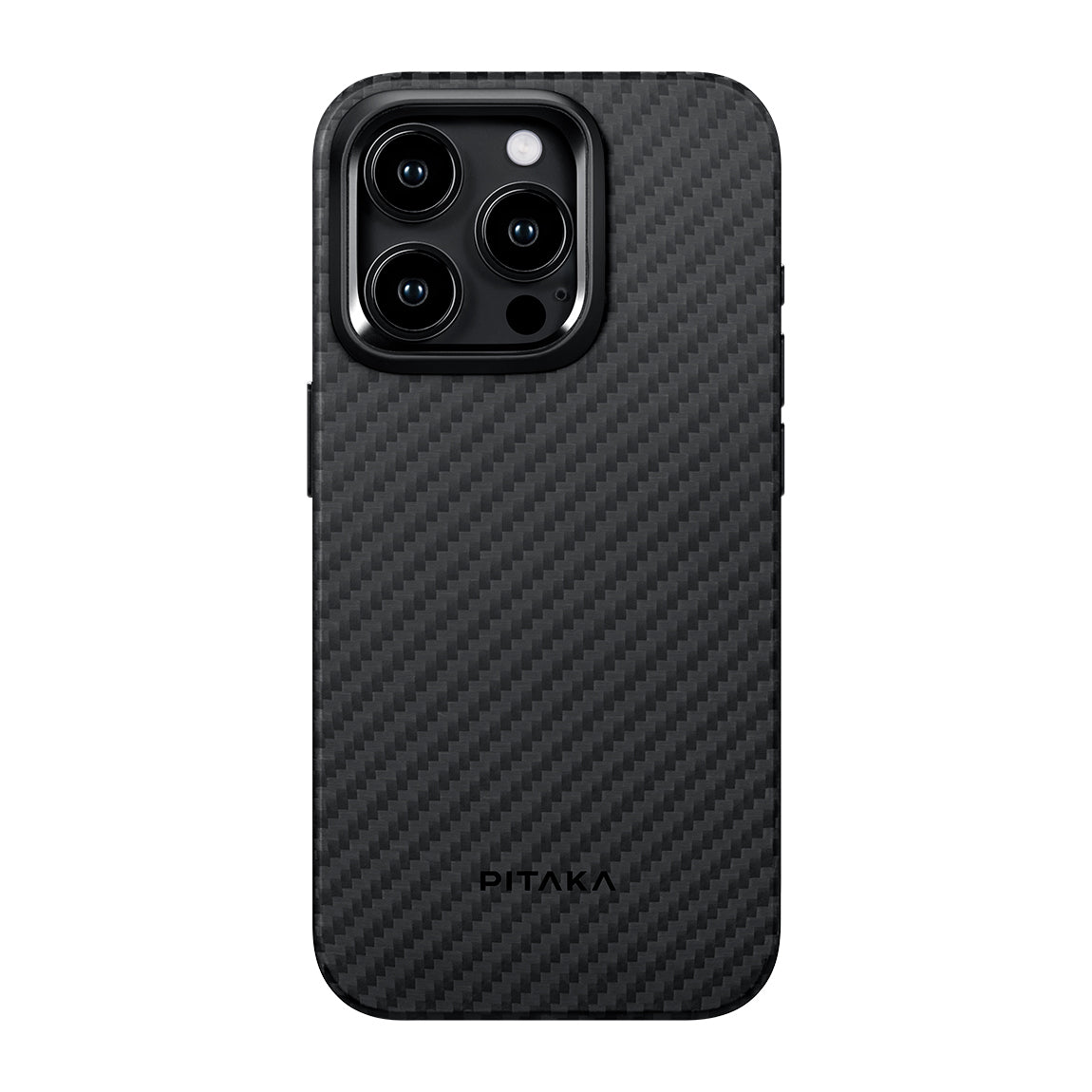 Apple iPhone 15 Pro Max Kılıf M-safe Şarj Özellikli 1500D Aramid Fiber Pitaka Military-Grade Classic Serisi Black-Grey Twill Kapak Siyah-Gri