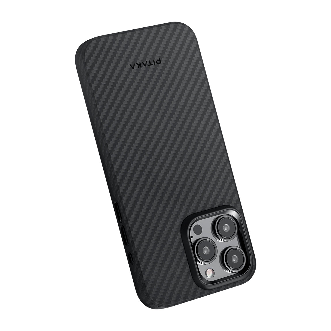 Apple iPhone 15 Pro Max Kılıf M-safe Şarj Özellikli 1500D Aramid Fiber Pitaka Military-Grade Classic Serisi Black-Grey Twill Kapak Siyah-Mavi