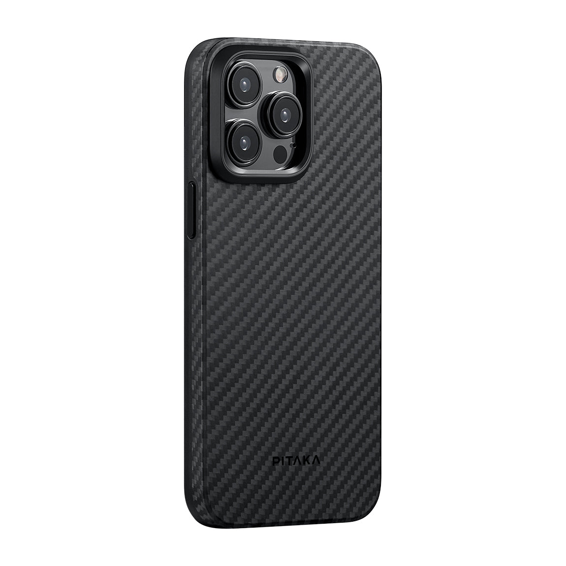 Apple iPhone 15 Pro Max Kılıf M-safe Şarj Özellikli 1500D Aramid Fiber Pitaka Military-Grade Classic Serisi Black-Grey Twill Kapak Siyah-Mavi