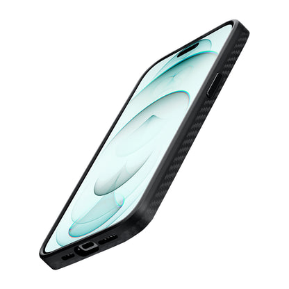 Apple iPhone 15 Pro Max Kılıf M-safe Şarj Özellikli 1500D Aramid Fiber Pitaka Military-Grade Classic Serisi Black-Grey Twill Kapak Siyah-Gri
