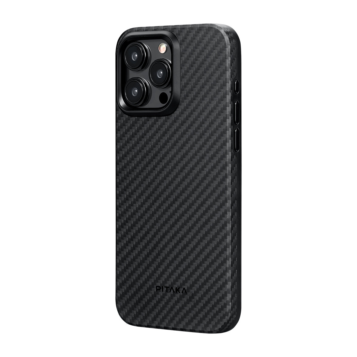Apple iPhone 15 Pro Max Kılıf M-safe Şarj Özellikli 1500D Aramid Fiber Pitaka Military-Grade Classic Serisi Black-Grey Twill Kapak Siyah-Mavi