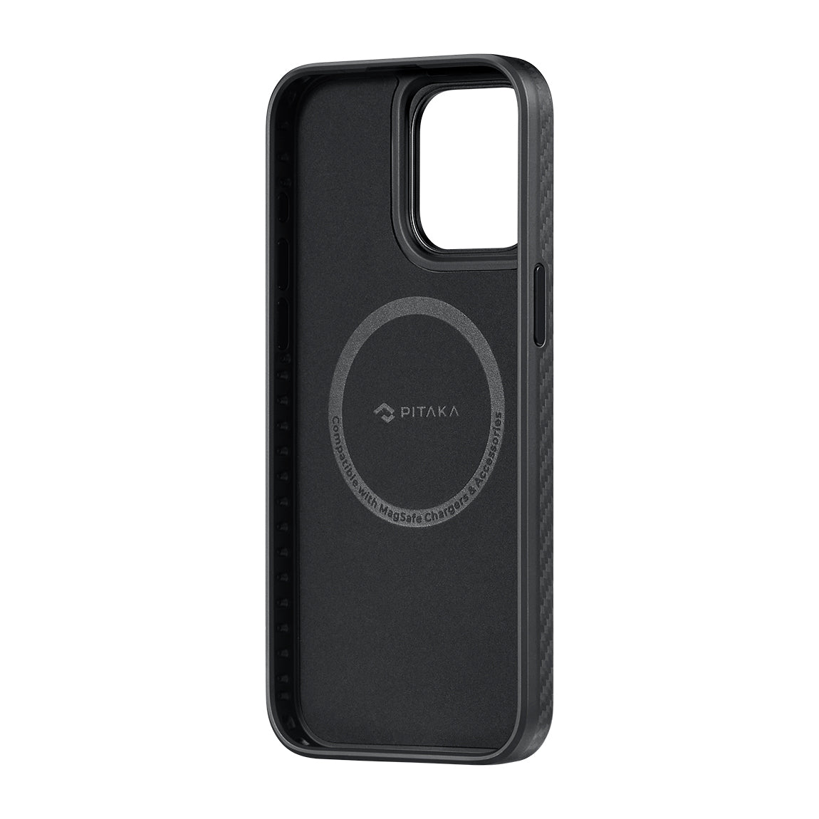 Apple iPhone 15 Pro Max Kılıf M-safe Şarj Özellikli 1500D Aramid Fiber Pitaka Military-Grade Classic Serisi Black-Grey Twill Kapak Siyah-Mavi