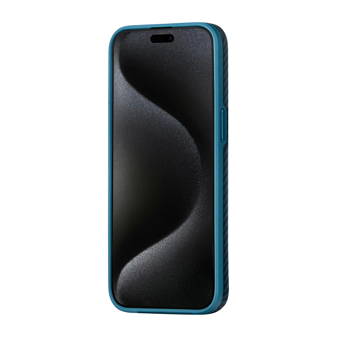 Apple iPhone 15 Pro Max Kılıf M-safe Şarj Özellikli 1500D Aramid Fiber Pitaka Military-Grade Classic Serisi Black-Grey Twill Kapak Siyah-Mavi