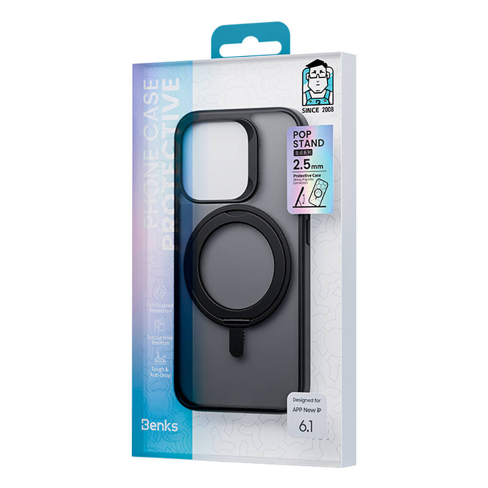 Apple iPhone 15 Pro Max Case M-safe Charging Feature 360° Rotating Benks Pop Stand Cover Gray 