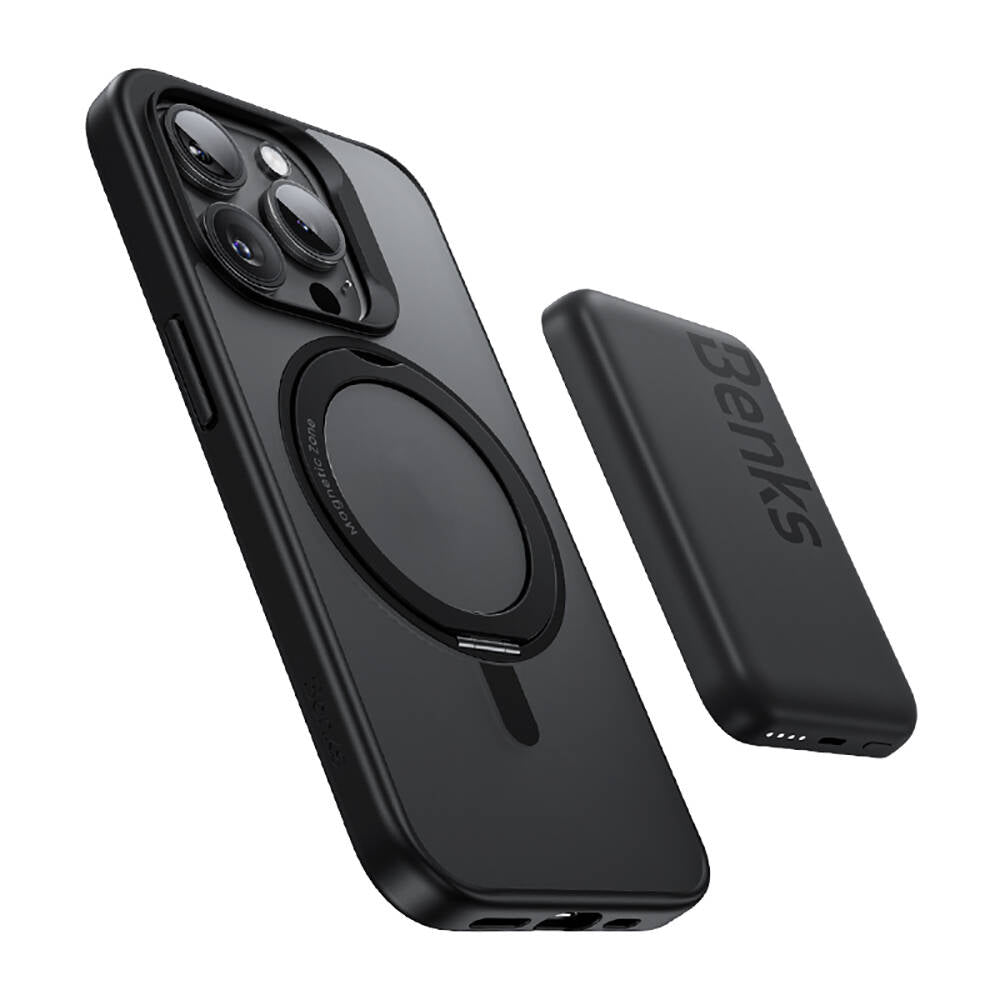 Apple iPhone 15 Pro Max Case M-safe Charging Feature 360° Rotating Benks Pop Stand Cover Black 
