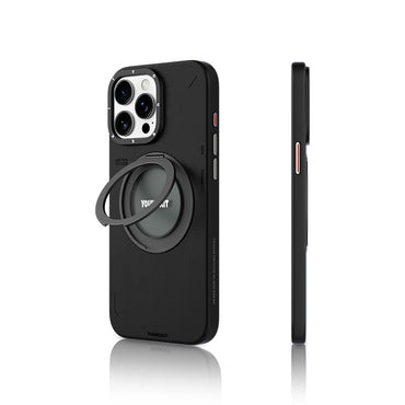 Apple iPhone 15 Pro Max Kılıf M-safe Şarj Özellikli 360° Standlı Basit Mat Deri Desenli Youngkit Tech Leather Serisi Kapak