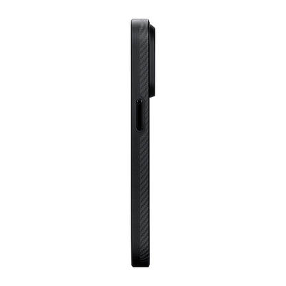 Apple iPhone 15 Pro Max Kılıf M-safe Şarj Özellikli 600D Aramid Fiber Pitaka Military-Grade Classic Serisi Black-Grey Twill Kapak Siyah-Gri