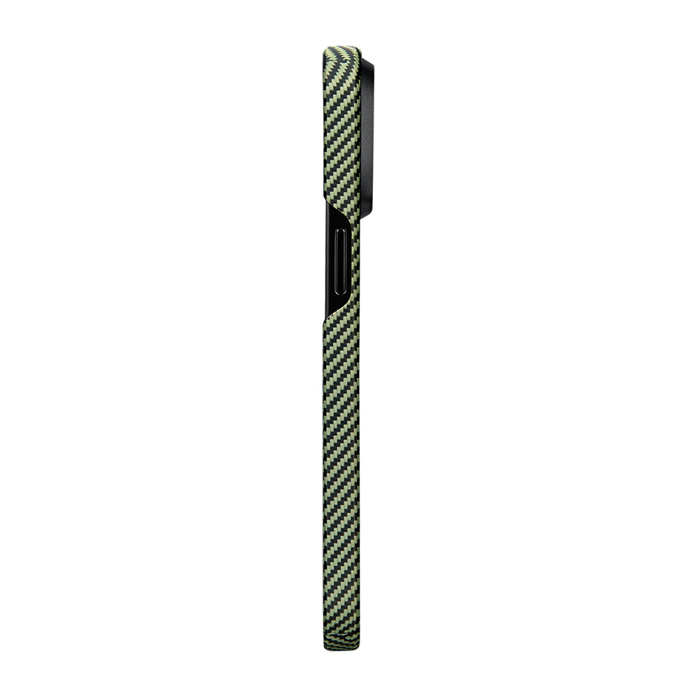 Apple iPhone 15 Pro Max Kılıf M-safe Şarj Özellikli 600D Aramid Fiber Pitaka Tactile Woven Orchestra Serisi Overture Kapak Siyah-Yeşil