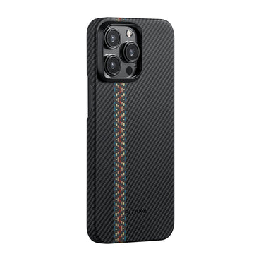 Apple iPhone 15 Pro Max Kılıf M-safe Şarj Özellikli 600D Aramid Fiber Pitaka Tactile Woven Orchestra Serisi Rhapsody Kapak Siyah