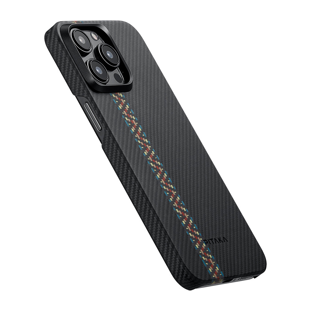 Apple iPhone 15 Pro Max Kılıf M-safe Şarj Özellikli 600D Aramid Fiber Pitaka Tactile Woven Orchestra Serisi Rhapsody Kapak Siyah
