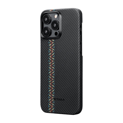 Apple iPhone 15 Pro Max Kılıf M-safe Şarj Özellikli 600D Aramid Fiber Pitaka Tactile Woven Orchestra Serisi Rhapsody Kapak Siyah