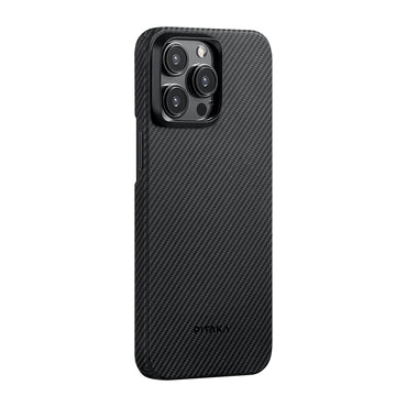 Apple iPhone 15 Pro Max Kılıf M-safe Şarj Özellikli 600D Aramid Fiber Pitaka Ultra-Slim Classic Serisi Black-Grey Twill Kapak Siyah-Gri