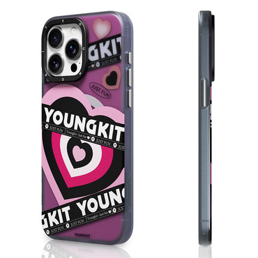 Apple iPhone 15 Pro Max Kılıf M-safe Şarj Özellikli Airbagli Çift Katmanlı Youngkit Flipped Serisi Kapak Pembe