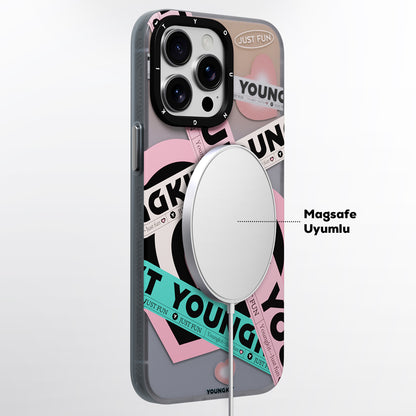Apple iPhone 15 Pro Max Kılıf M-safe Şarj Özellikli Airbagli Çift Katmanlı Youngkit Flipped Serisi Kapak Pembe
