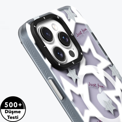 Apple iPhone 15 Pro Max Kılıf M-safe Şarj Özellikli Airbagli Çift Katmanlı Youngkit Star&Butterfly Serisi Kapak Gri