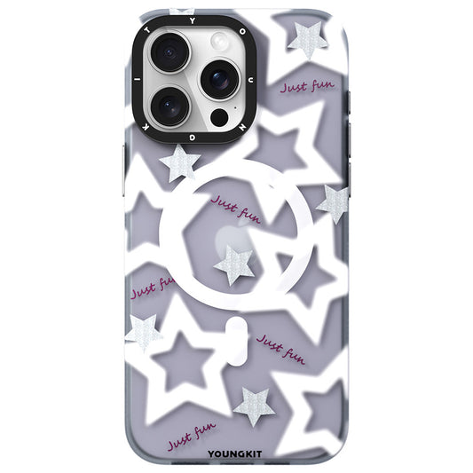 Apple iPhone 15 Pro Max Kılıf M-safe Şarj Özellikli Airbagli Çift Katmanlı Youngkit Star&Butterfly Serisi Kapak Mor