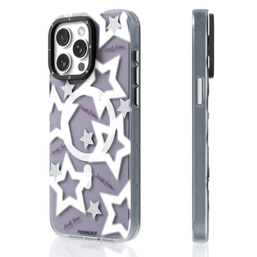 Apple iPhone 15 Pro Max Kılıf M-safe Şarj Özellikli Airbagli Çift Katmanlı Youngkit Star&Butterfly Serisi Kapak Gri