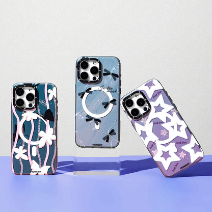 Apple iPhone 15 Pro Max Kılıf M-safe Şarj Özellikli Airbagli Çift Katmanlı Youngkit Star&Butterfly Serisi Kapak Mavi