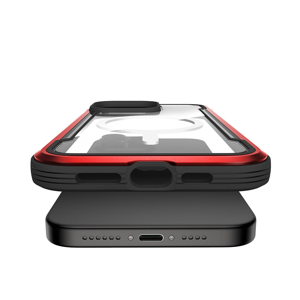 Apple iPhone 15 Pro Max Kılıf M-safe Şarj Özellikli Airbagli Raptic Shield Serisi Şeffaf Arka Yüzey Kapak Kırmızı