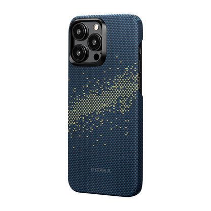 Apple iPhone 15 Pro Max Kılıf M-safe Şarj Özellikli Aramid Fiber Pitaka Tactile Woven Starpeak Serisi Milky Way Galaxy Kapak Mavi
