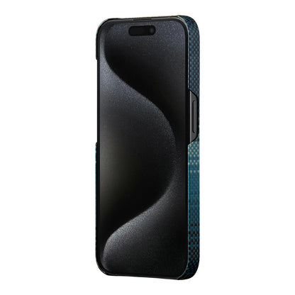 Apple iPhone 15 Pro Max Kılıf M-safe Şarj Özellikli Aramid Fiber Pitaka Tactile Woven Sunset-Moonrise Serisi Moonrise Kapak Mavi
