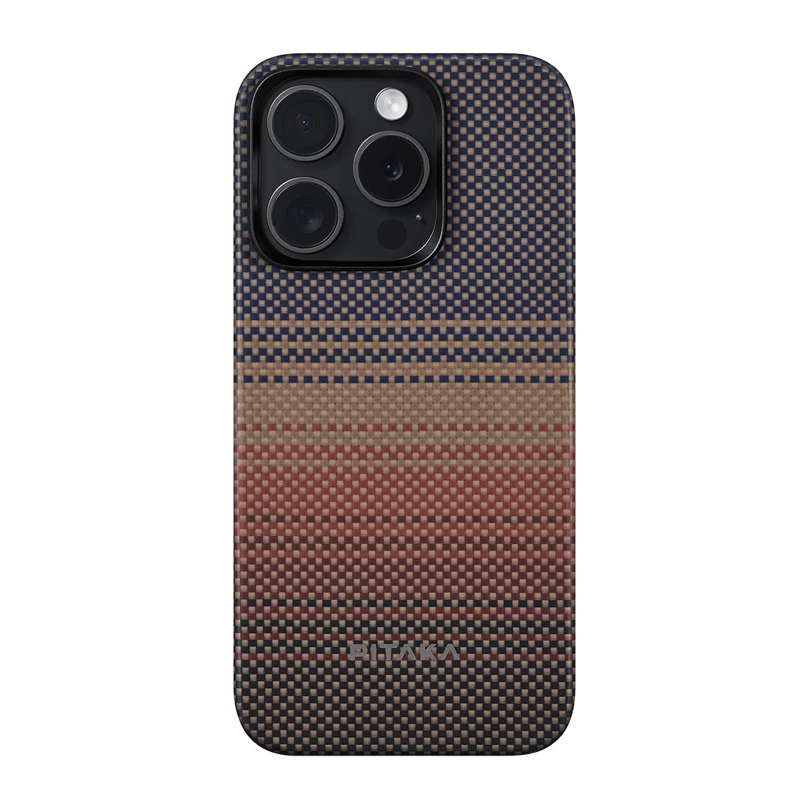 Apple iPhone 15 Pro Max Kılıf M-safe Şarj Özellikli Aramid Fiber Pitaka Tactile Woven Sunset-Moonrise Serisi Sunset Kapak Kahverengi