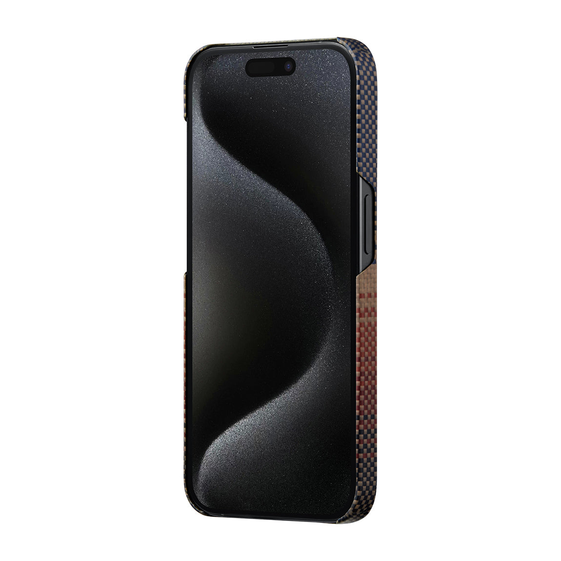 Apple iPhone 15 Pro Max Kılıf M-safe Şarj Özellikli Aramid Fiber Pitaka Tactile Woven Sunset-Moonrise Serisi Sunset Kapak Kahverengi