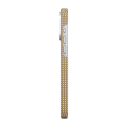 Apple iPhone 15 Pro Max Kılıf M-safe Şarj Özellikli Awa Tasarımlı 1500D Aramid Fiber Pitaka Ultra-Slim Classic Serisi Canyon Kapak Sarı