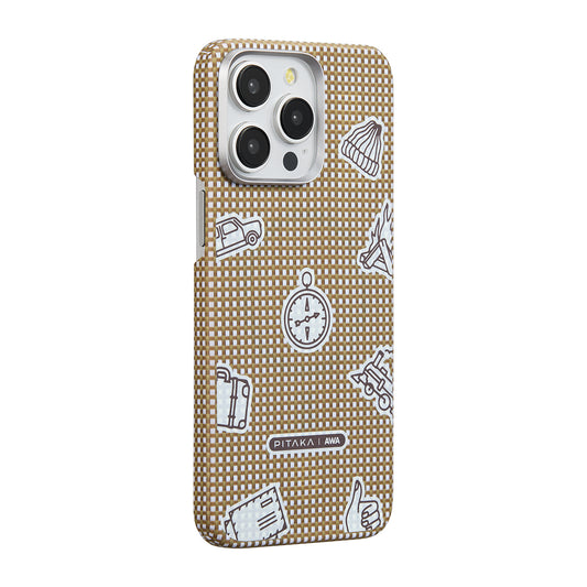 Apple iPhone 15 Pro Max Kılıf M-safe Şarj Özellikli Awa Tasarımlı 1500D Aramid Fiber Pitaka Ultra-Slim Classic Serisi Canyon Kapak Sarı