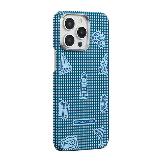 Apple iPhone 15 Pro Max Kılıf M-safe Şarj Özellikli Awa Tasarımlı 1500D Aramid Fiber Pitaka Ultra-Slim Classic Serisi Ocean Kapak Mavi