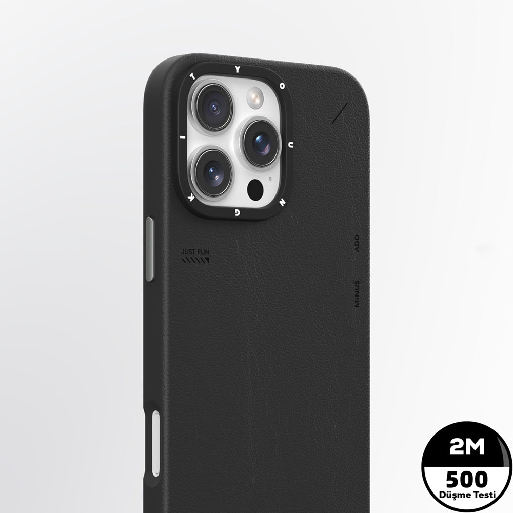 Apple iPhone 15 Pro Max Kılıf M-safe Şarj Özellikli Basit Mat Deri Desenli Youngkit Tech Fashion Serisi Kapak Siyah