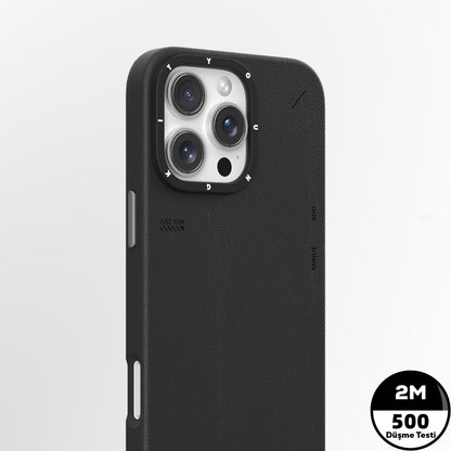Apple iPhone 15 Pro Max Kılıf M-safe Şarj Özellikli Basit Mat Deri Desenli Youngkit Tech Fashion Serisi Kapak Siyah