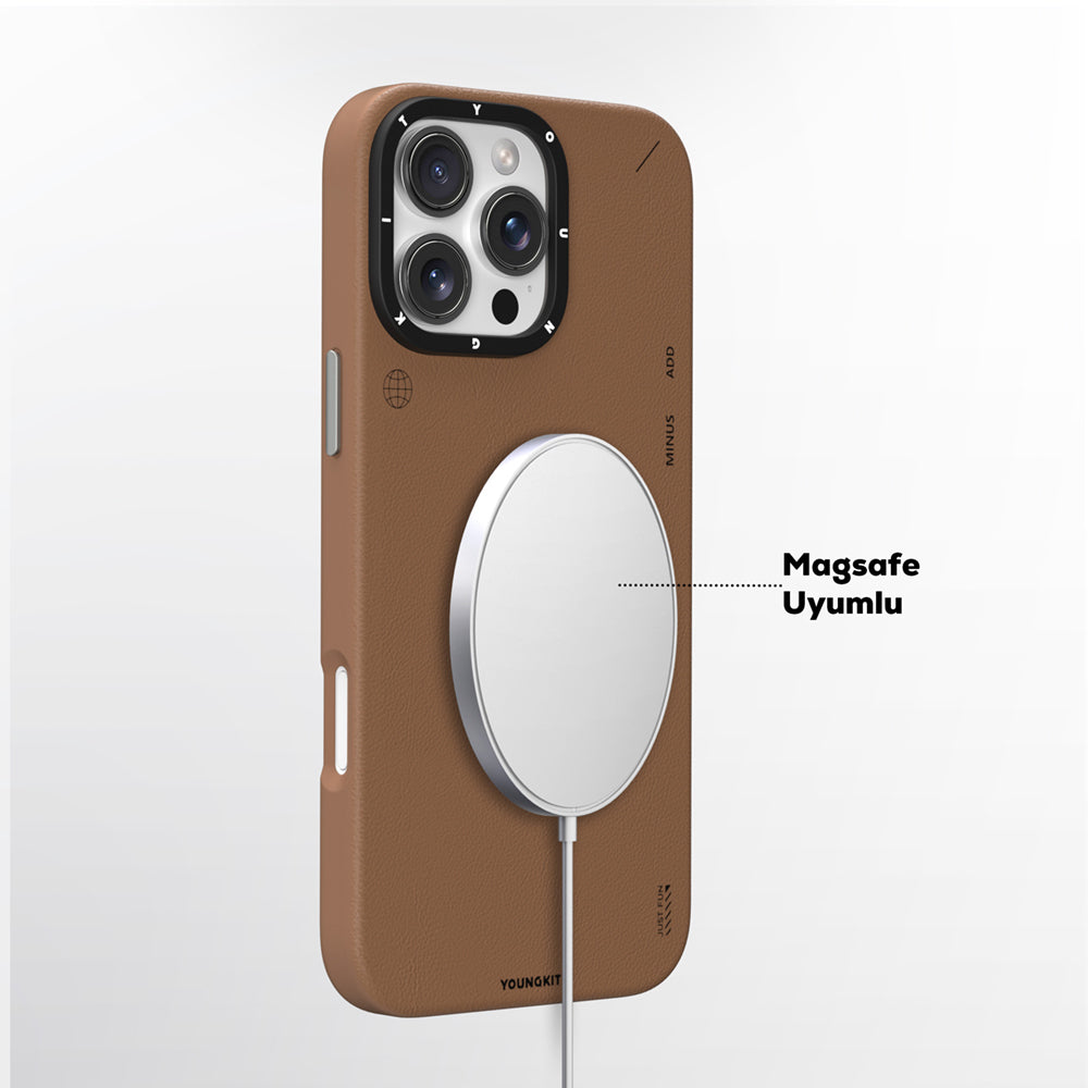 Apple iPhone 15 Pro Max Kılıf M-safe Şarj Özellikli Basit Mat Deri Desenli Youngkit Tech Fashion Serisi Kapak Siyah