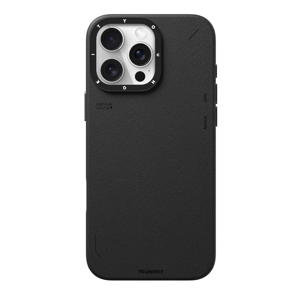 Apple iPhone 15 Pro Max Kılıf M-safe Şarj Özellikli Basit Mat Deri Desenli Youngkit Tech Fashion Serisi Kapak Siyah