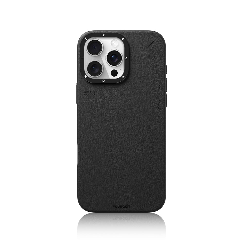 Apple iPhone 15 Pro Max Kılıf M-safe Şarj Özellikli Basit Mat Deri Desenli Youngkit Tech Fashion Serisi Kapak Siyah