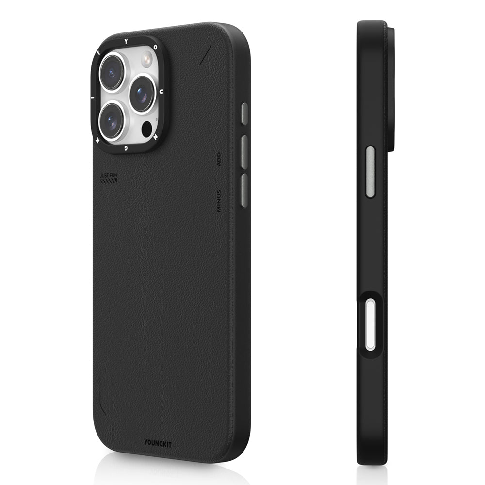 Apple iPhone 15 Pro Max Kılıf M-safe Şarj Özellikli Basit Mat Deri Desenli Youngkit Tech Fashion Serisi Kapak Siyah
