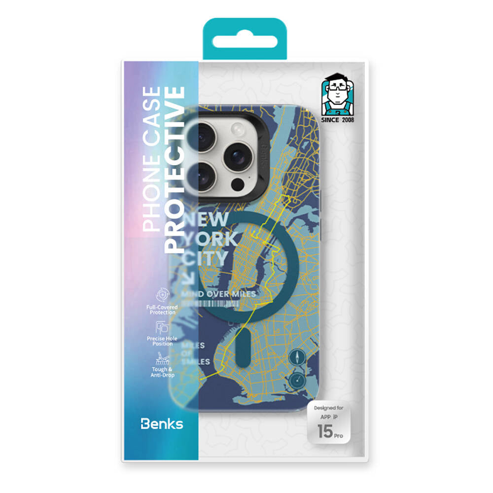 Apple iPhone 15 Pro Max Case M-safe Charging Feature Benks City Series Cover Blue 