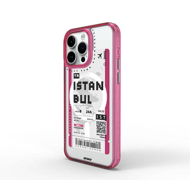 Apple iPhone 15 Pro Max Case with M-safe Charging Feature, Ticket Pattern, Wiwu Turkey B Series Cover, Pink 