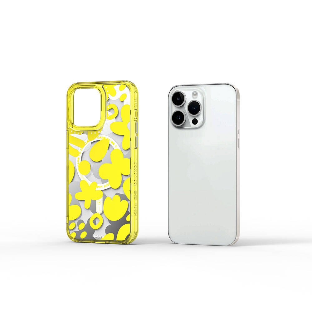 Apple iPhone 15 Pro Max Case M-safe Charging Feature Paint Patterned Wiwu Fluorescent G Series Cover Yellow 