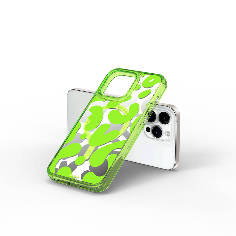 Apple iPhone 15 Pro Max Case M-safe Charging Feature Paint Patterned Wiwu Fluorescent G Series Cover Green 