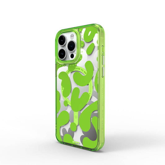 Apple iPhone 15 Pro Max Case M-safe Charging Feature Paint Patterned Wiwu Fluorescent G Series Cover Green 