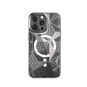 Apple iPhone 15 Pro Max Kılıf M-safe Şarj Özellikli Çift IMD Baskılı Lisanslı Switcheasy Artist-M Asanoha Kapak Gri