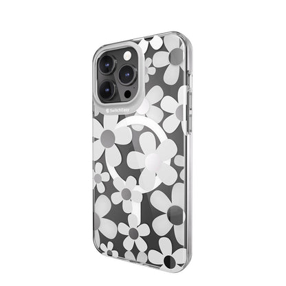 Apple iPhone 15 Pro Max Kılıf M-safe Şarj Özellikli Çift IMD Baskılı Lisanslı Switcheasy Artist-M Fleur Kapak Gri
