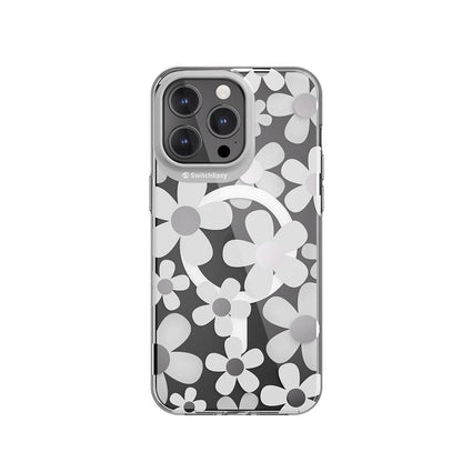 Apple iPhone 15 Pro Max Kılıf M-safe Şarj Özellikli Çift IMD Baskılı Lisanslı Switcheasy Artist-M Fleur Kapak Gri