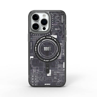 Apple iPhone 15 Pro Max Case M-safe Charging Feature Patterned Wiwu Mecha Circuit H Series Cover Gray 