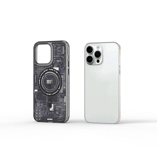 Apple iPhone 15 Pro Max Case M-safe Charging Feature Patterned Wiwu Mecha Circuit H Series Cover Gray 