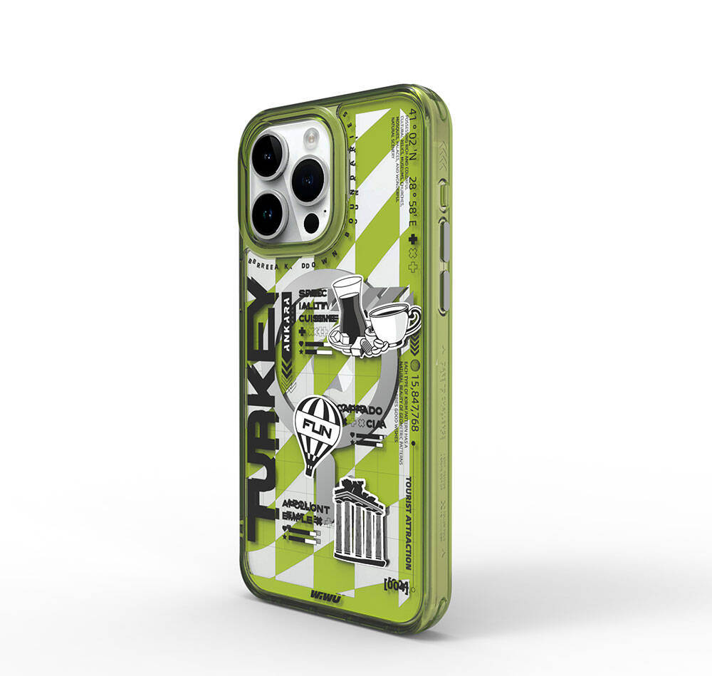 Apple iPhone 15 Pro Max Case M-safe Charging Feature Patterned Wiwu Turkey A Series Cover Green 
