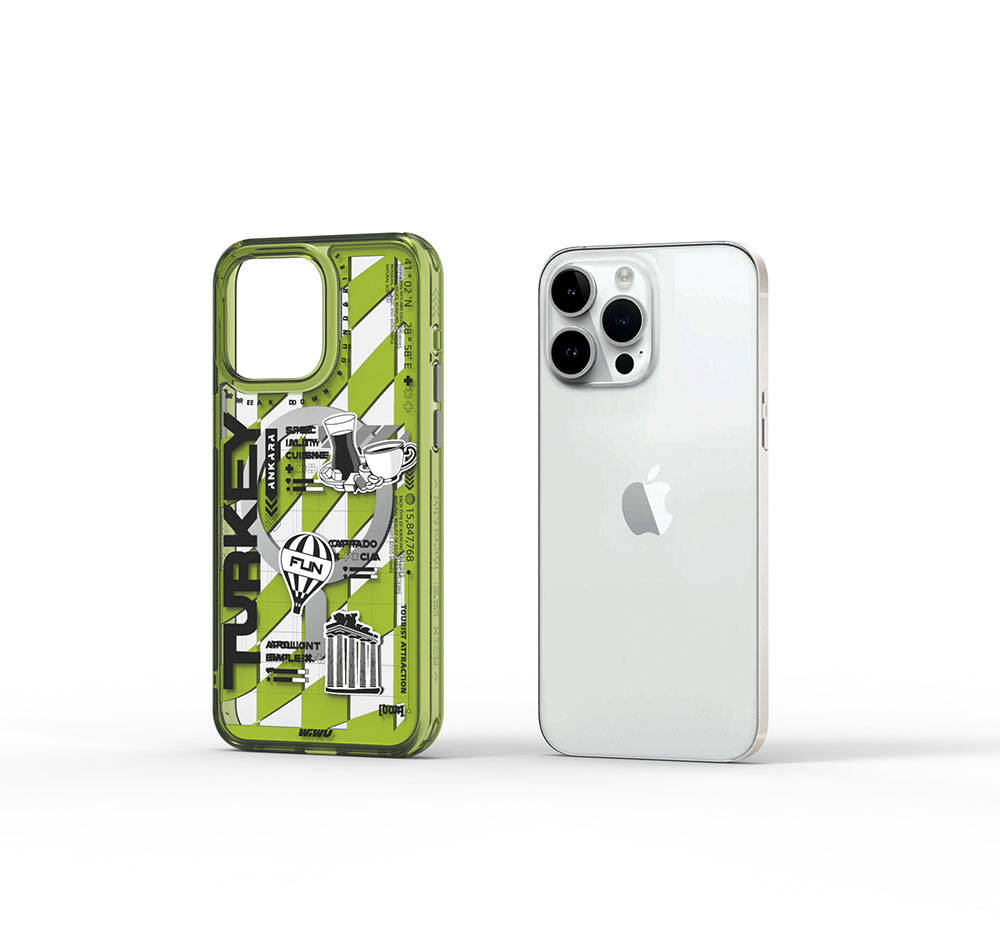 Apple iPhone 15 Pro Max Case M-safe Charging Feature Patterned Wiwu Turkey A Series Cover Green 