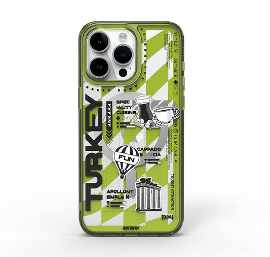 Apple iPhone 15 Pro Max Case M-safe Charging Feature Patterned Wiwu Turkey A Series Cover Green 