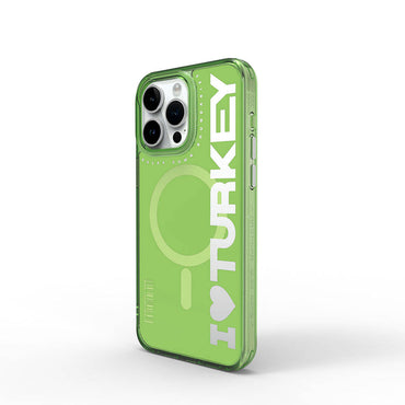 Apple iPhone 15 Pro Max Case M-Safe Charging Feature I Love Turkey Text Pattern Wiwu Turkey E Series Cover Orange 